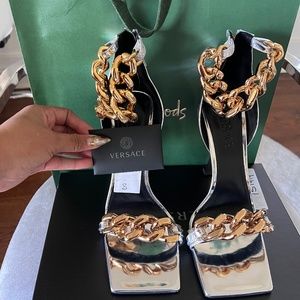 Versace Medusa Chain Leather Sandals (Silver & Gold)